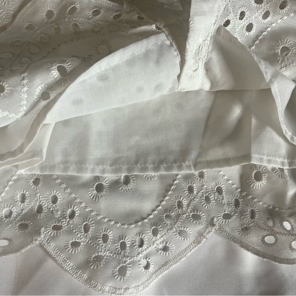 Girls White Eyelet Scalloped Button Down Short Sleeve‎ Crop Top Sz 7 - Picture 5 of 8